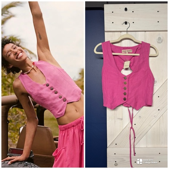 Free People Tops - Free People Pink Reisling Vest Open Back Corset Style Top New Size Small